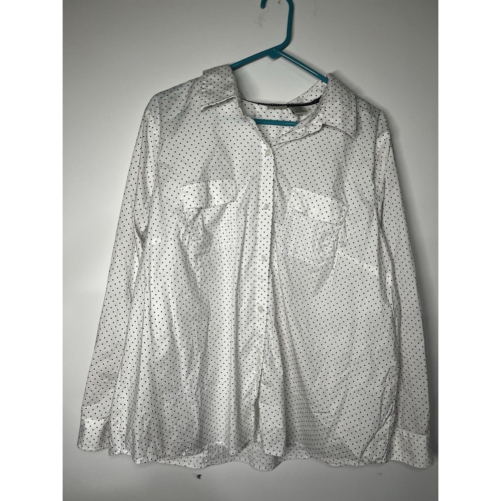 L.L. Bean Wrinkle-Free White Polka Dot Button-Front Shirt Women's 2XL Cotton